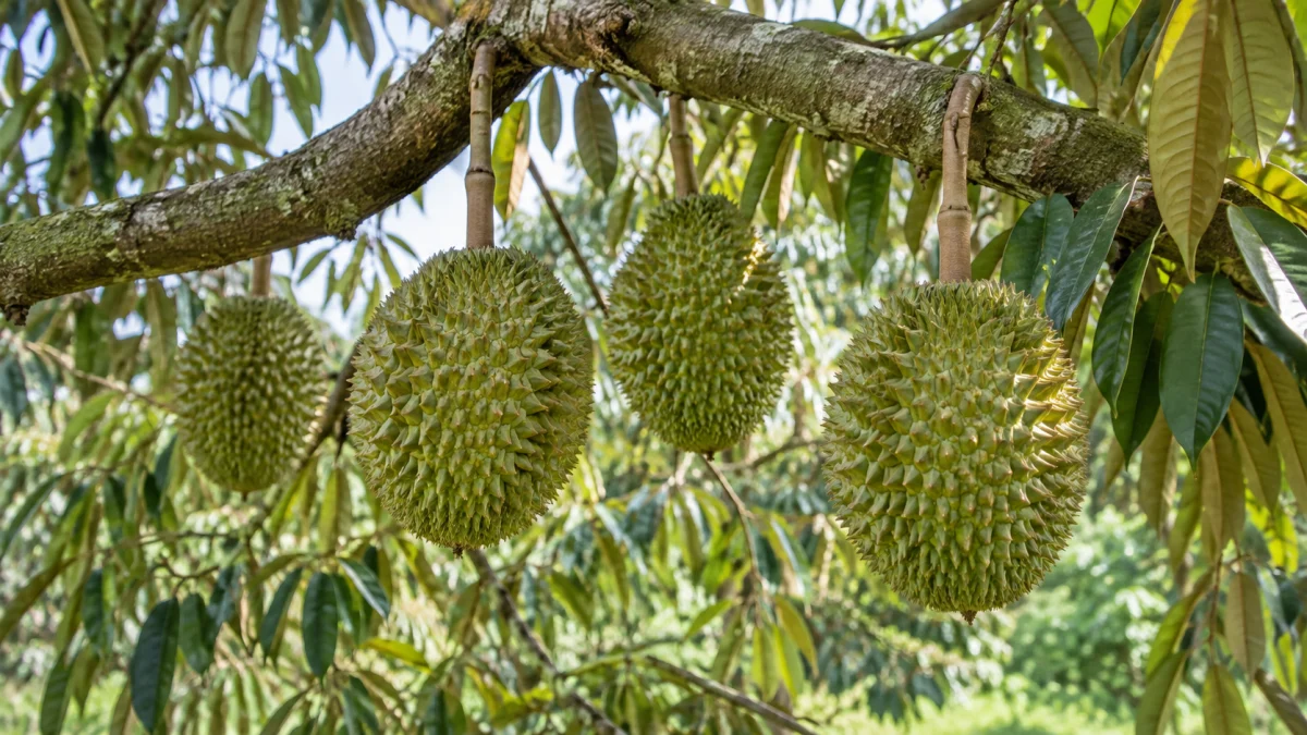 Minh họa AI: Tải trái và cuống trái trong giai đoạn sầu riêng lớn nhanh
