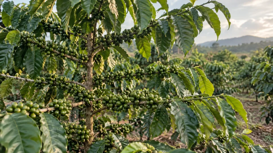 Minh họa AI: dinh dưỡng cà phê cuối mùa mưa